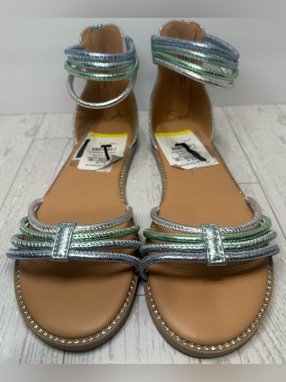 NWT -  Nina’s ‘Brianna’ Girls Blue Crinkle Metallic Multi-Strap Back Zip, Sz 3
